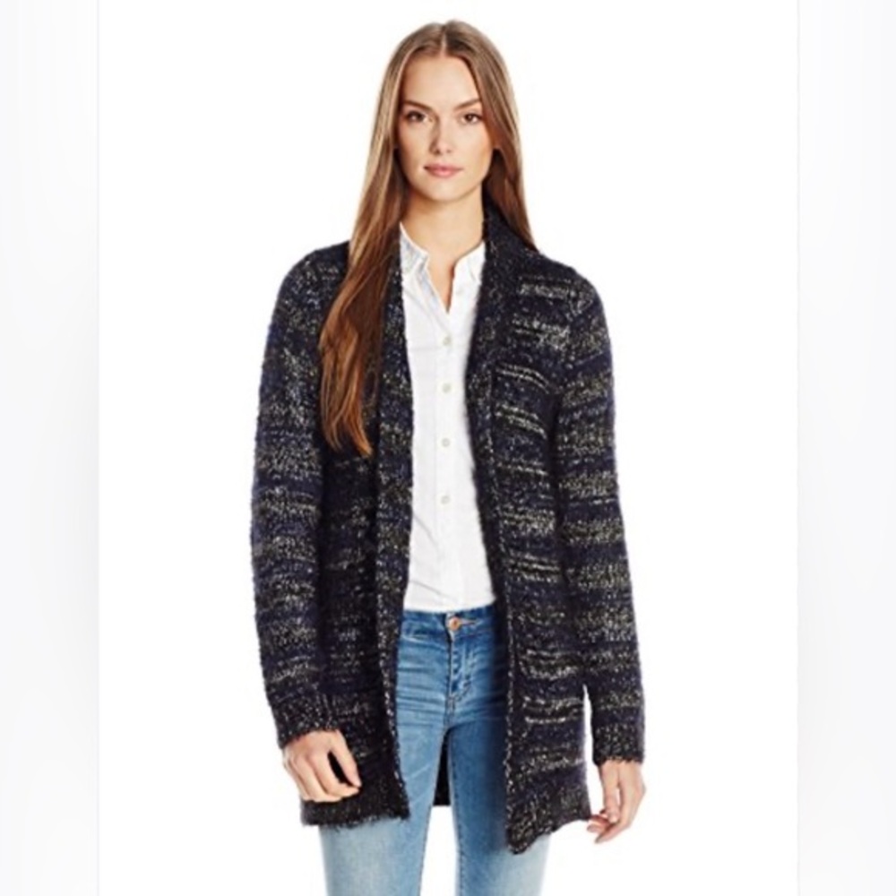 NEW Lucky Brand Navy and Gray Knit Cardigan Sweater size XS